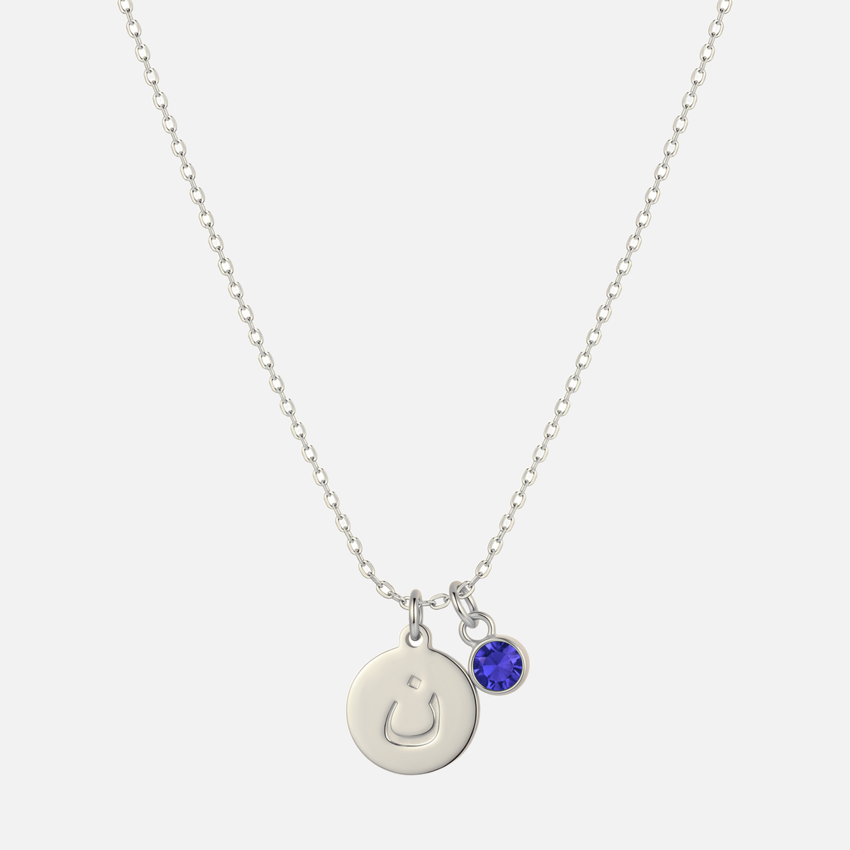 Engraved Arabic Initial Pendant w. Birthstone