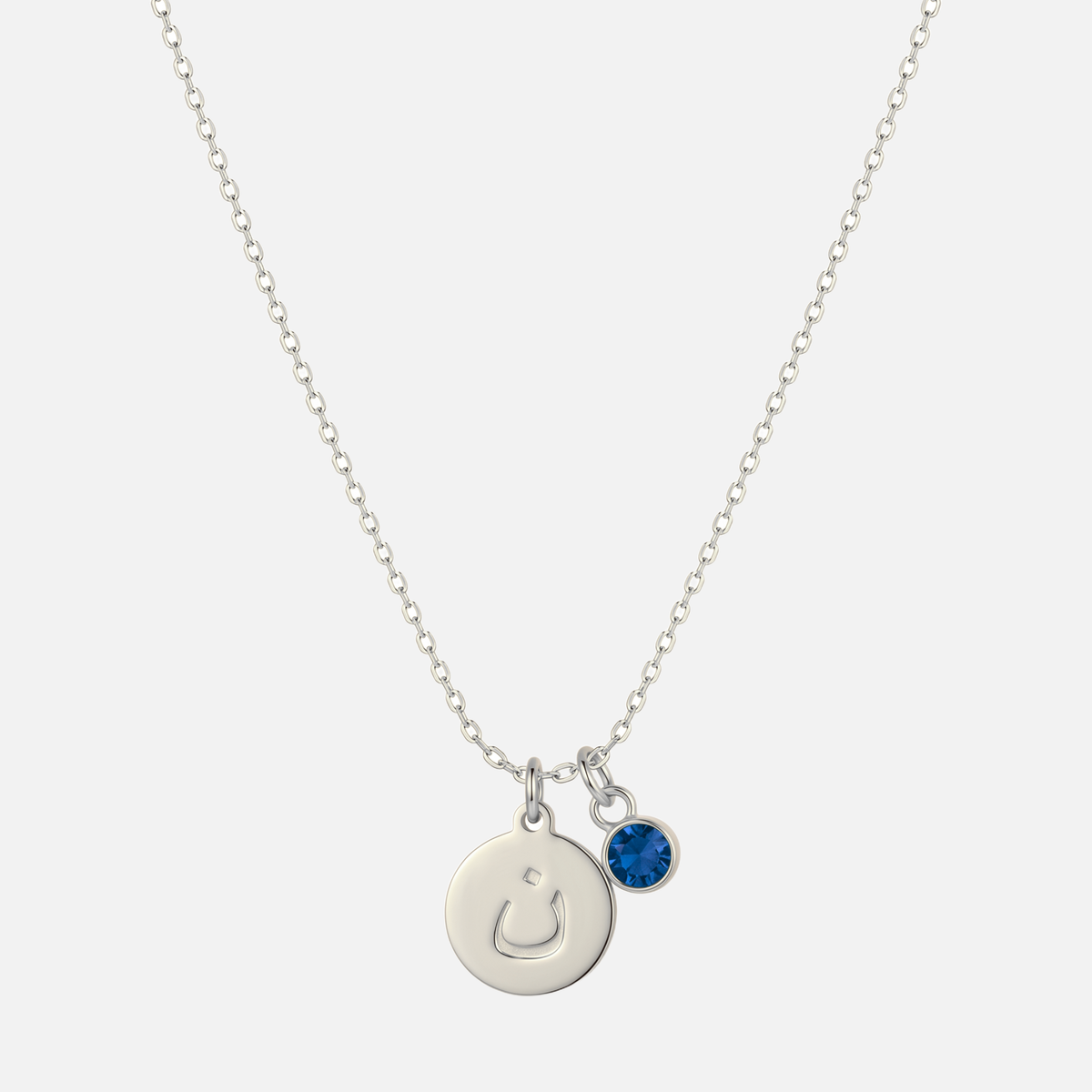 Engraved Arabic Initial Pendant w. Birthstone
