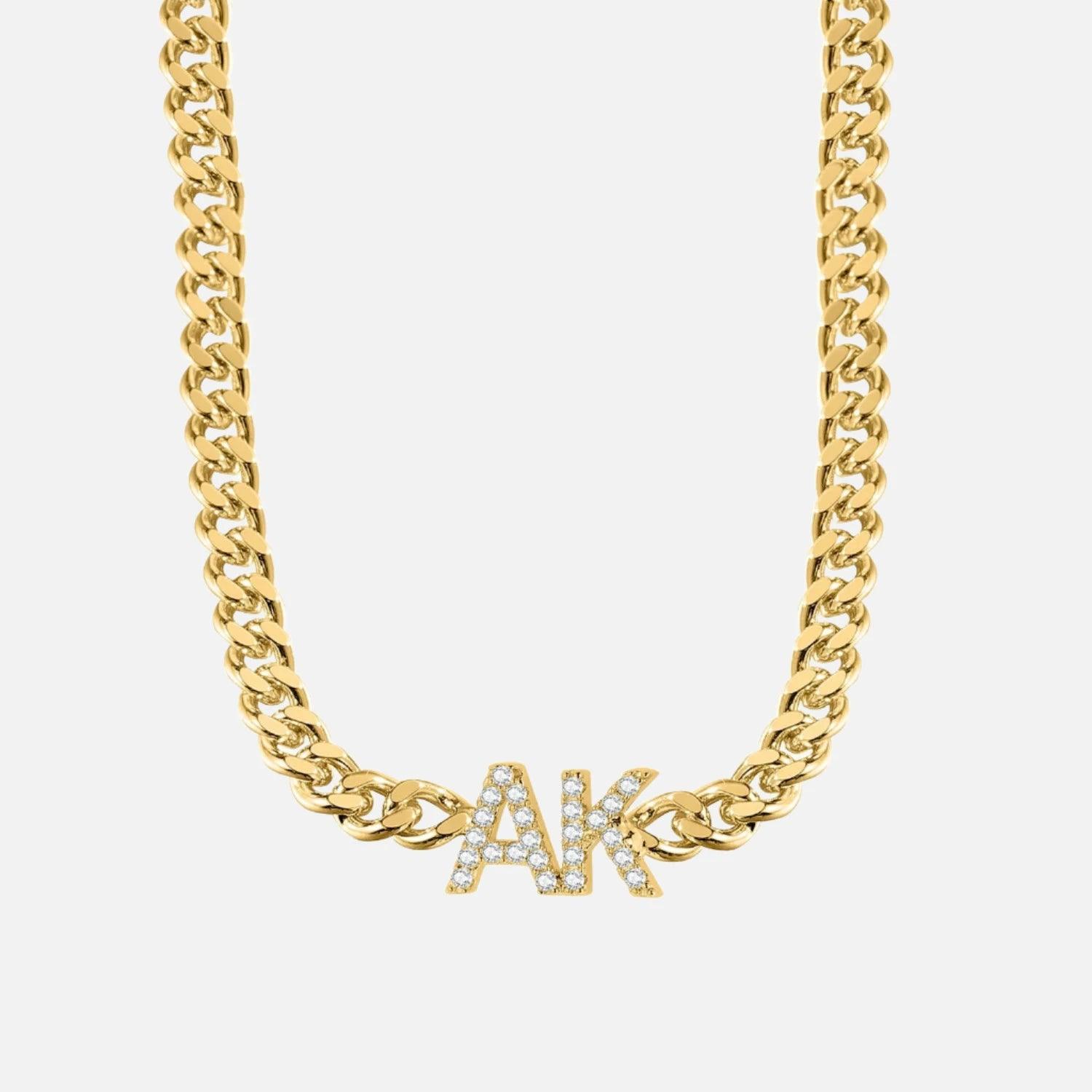 ICED Custom Initial &amp; Name Chain Necklace - Jewelled Me