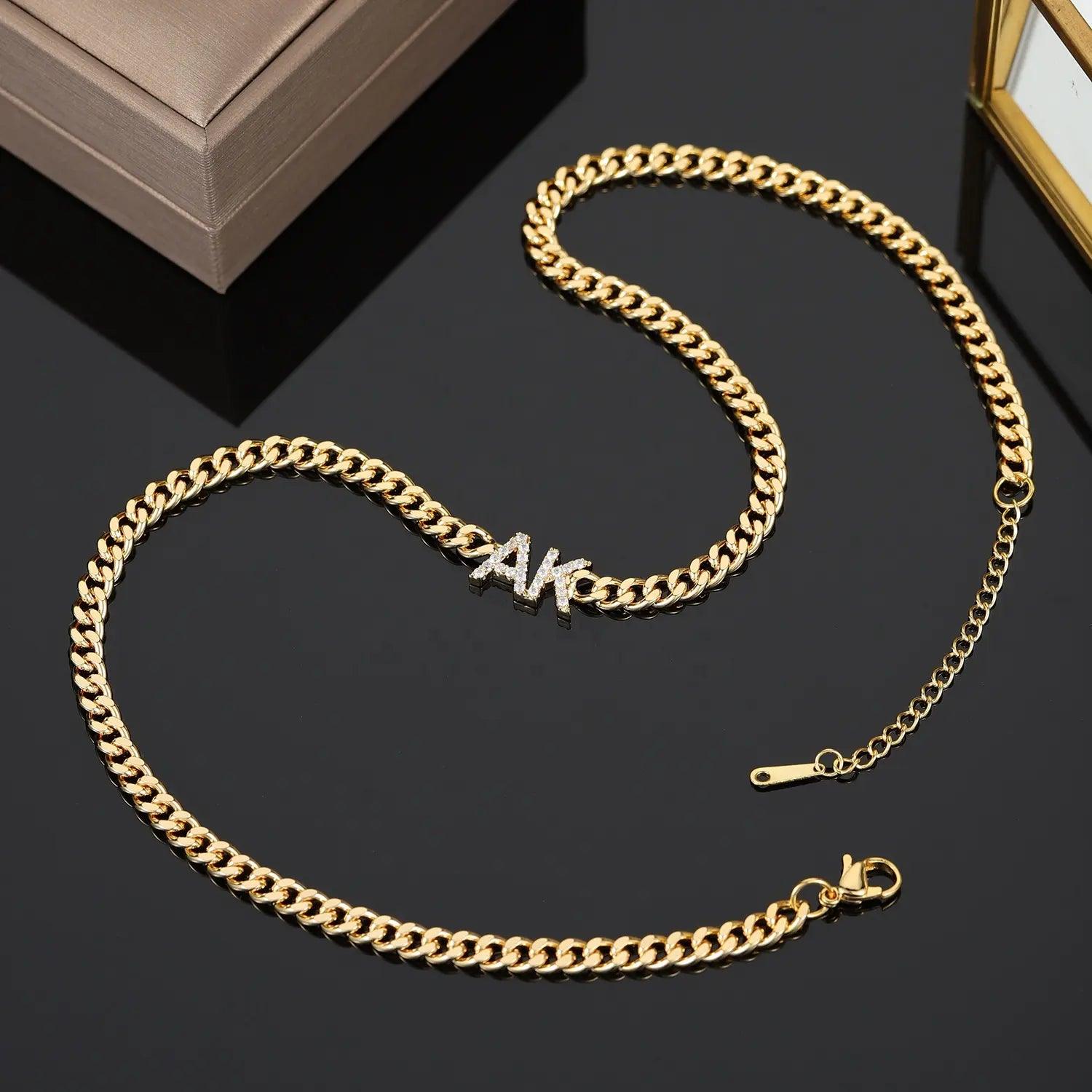 ICED Custom Initial &amp; Name Chain Necklace - Jewelled Me