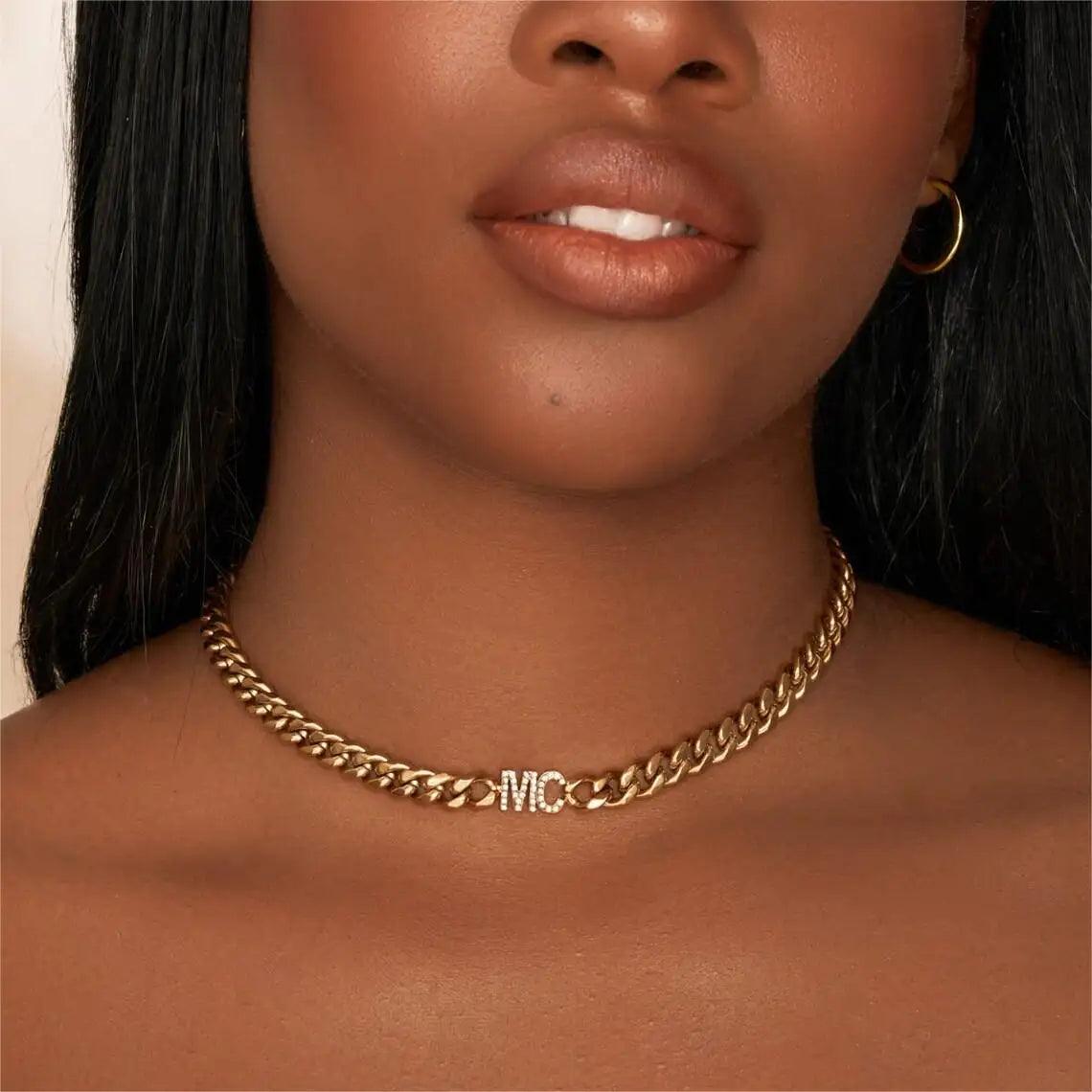 ICED Custom Initial &amp; Name Chain Necklace - Jewelled Me