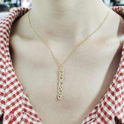 Pave Custom Date Necklace (Vertical) - Jewelled Me