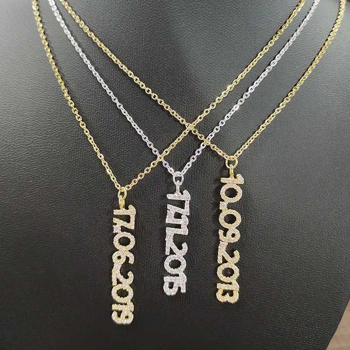 Pave Custom Date Necklace (Vertical) - Jewelled Me