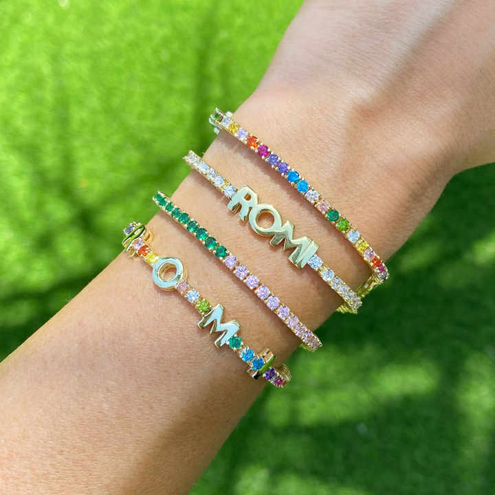 ICED Custom Name Tennis Rainbow Gem Bracelet - Jewelled Me