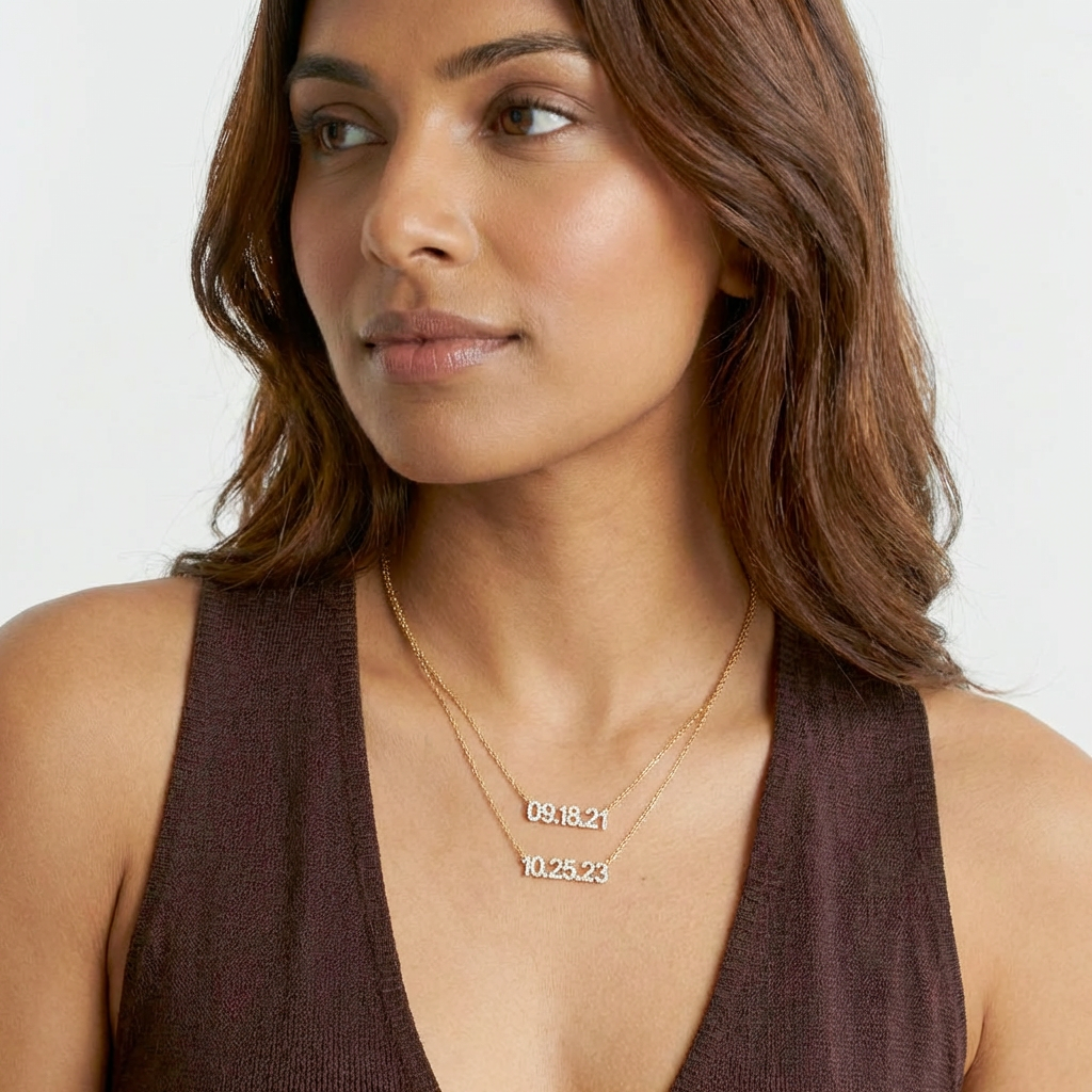ICED Pave Custom Date Necklace (Horizontal) - Jewelled Me