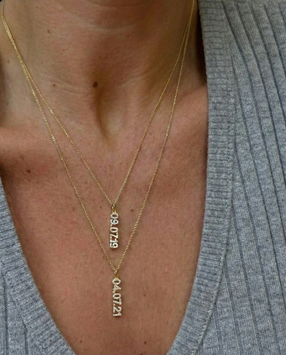 Mini Pave Custom Date Necklaces (Vertical)