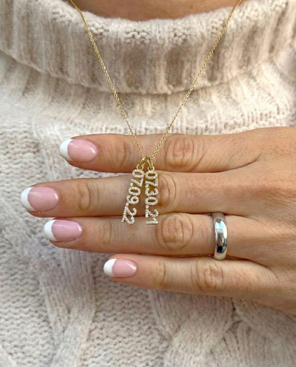 Mini Pave Custom Date Necklaces (Vertical)