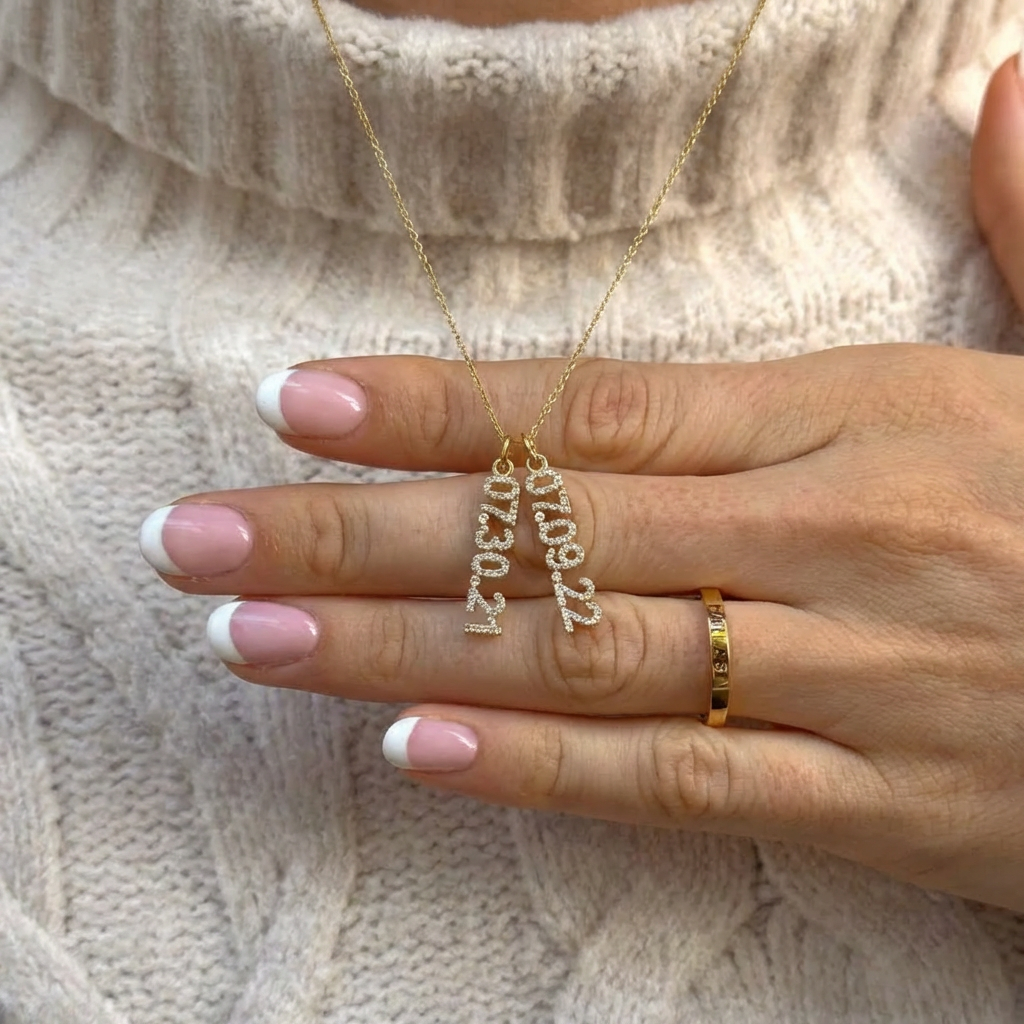 Mini Pave Custom Date Necklaces (Vertical) - Jewelled Me