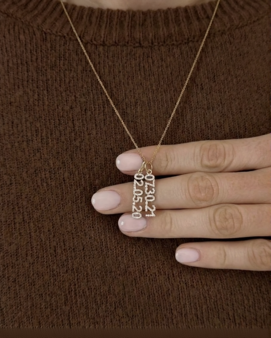 Mini Pave Custom Date Necklaces (Vertical) - Jewelled Me