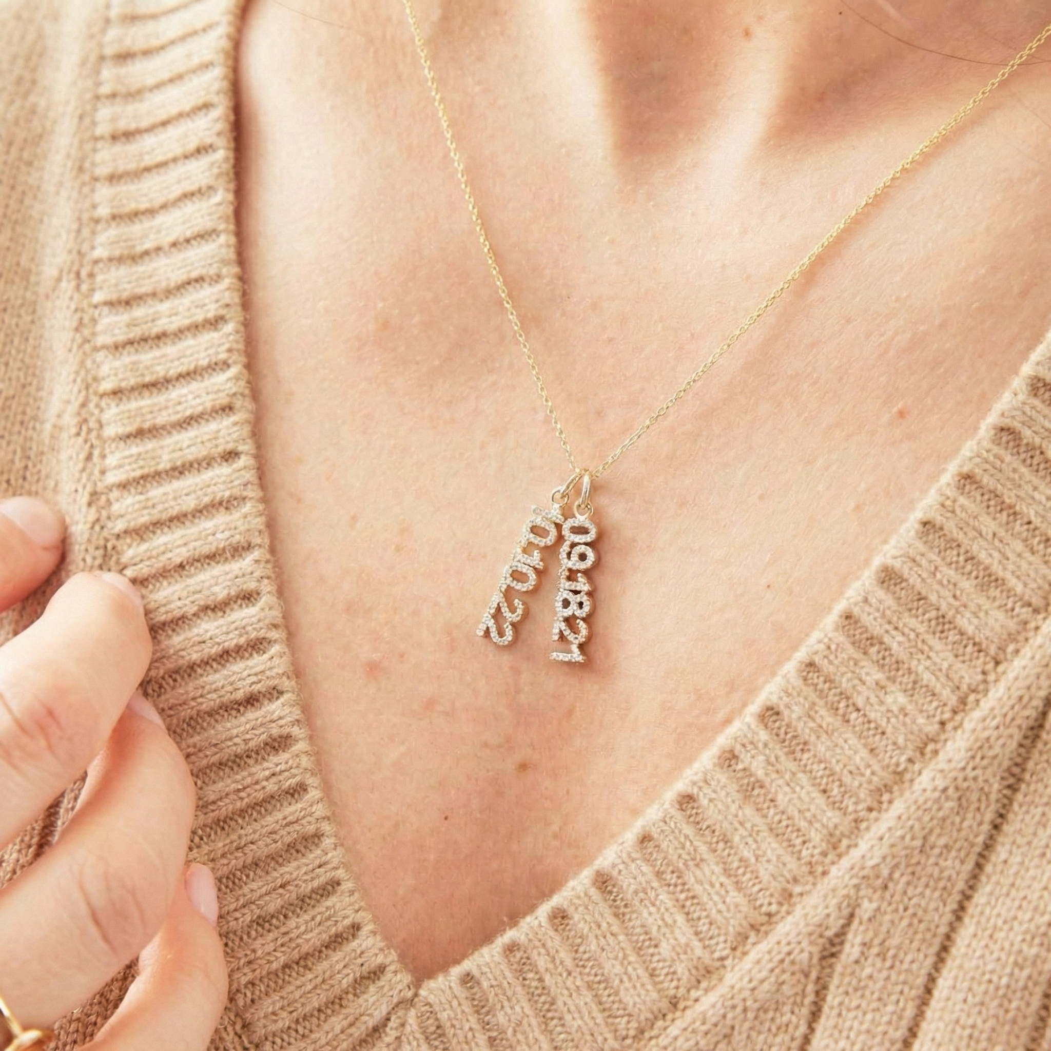 Mini Pave Custom Date Necklaces (Vertical) - Jewelled Me
