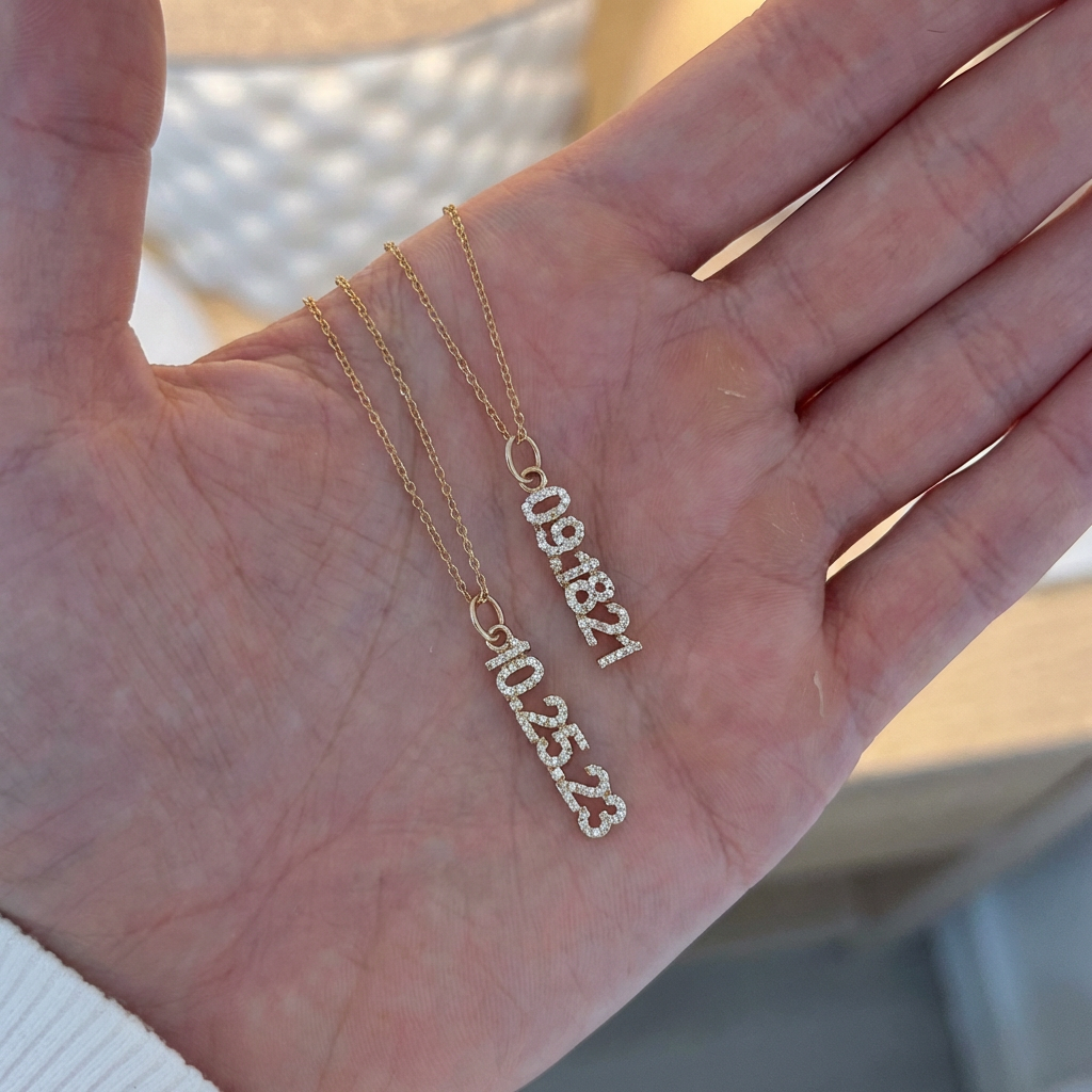 Mini Pave Custom Date Necklaces (Vertical)