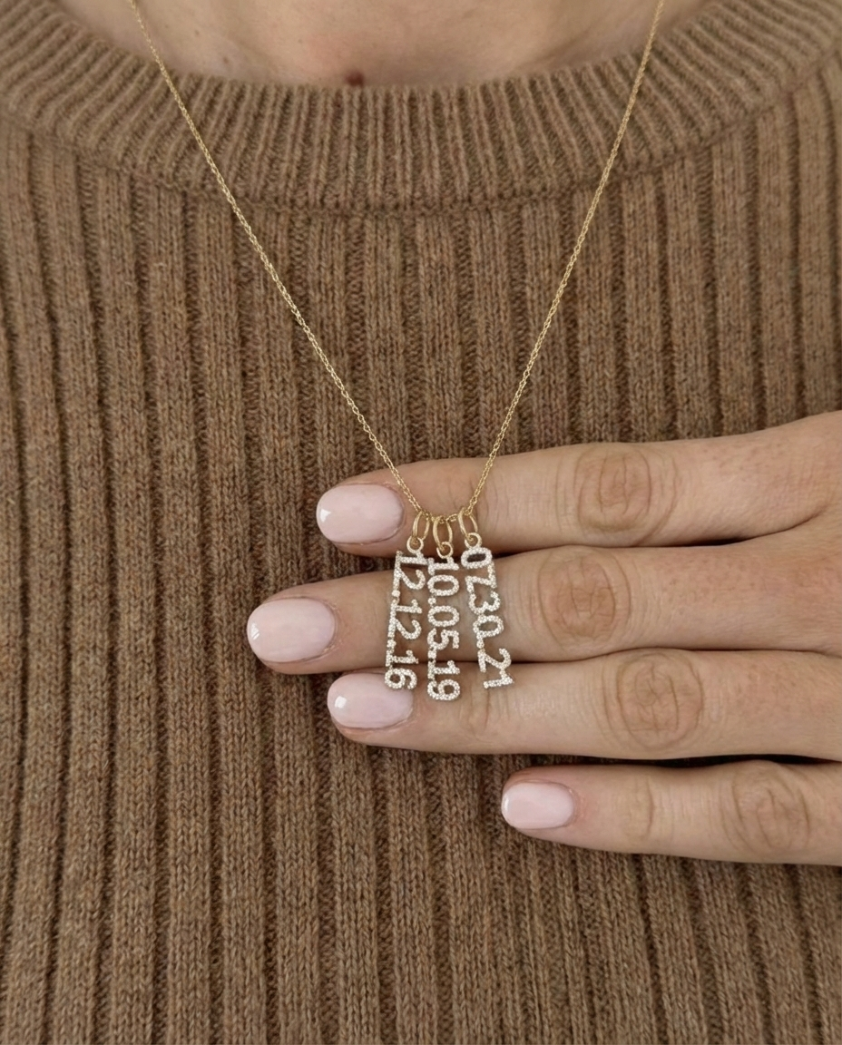 Mini Pave Custom Date Necklaces (Vertical) - Jewelled Me