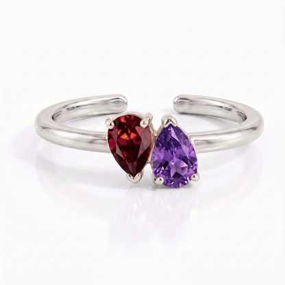 Pluie Toi &amp; Moi Birthstone Ring - Silver - Jewelled Me