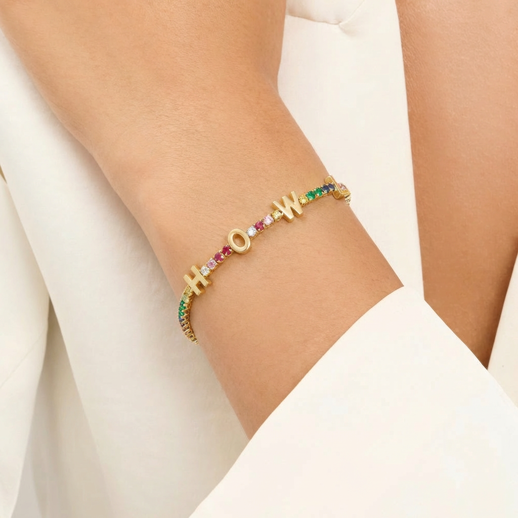 ICED Custom Name Tennis Rainbow Gem Bracelet - Jewelled Me