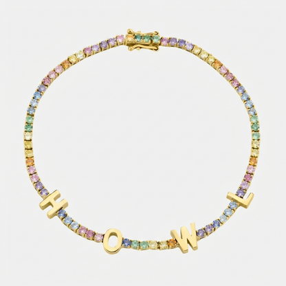 ICED Custom Name Tennis Rainbow Gem Bracelet - Jewelled Me