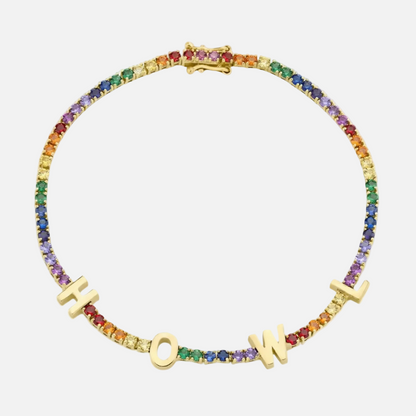 ICED Custom Name Tennis Rainbow Gem Bracelet - Jewelled Me