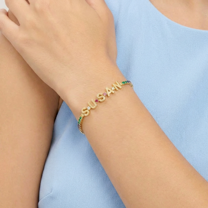 ICED Custom Name Tennis Rainbow Gem Bracelet - Jewelled Me