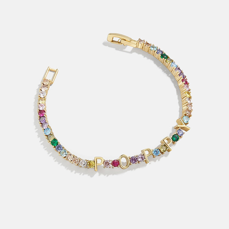 ICED Custom Name Tennis Rainbow Gem Bracelet - Jewelled Me