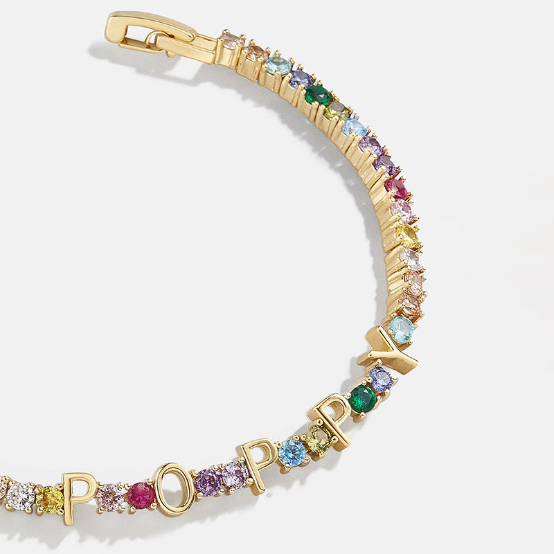 ICED Custom Name Tennis Rainbow Gem Bracelet - Jewelled Me