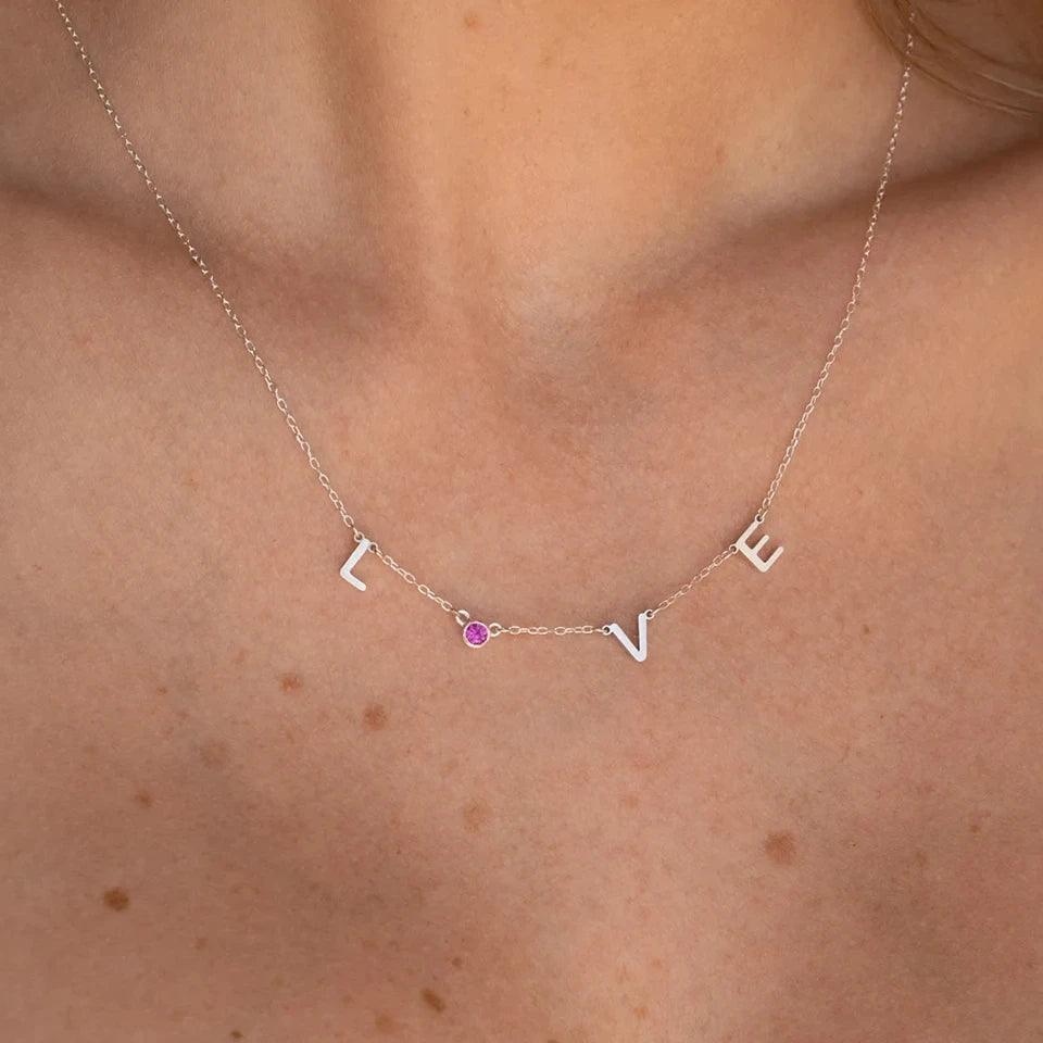 Symmetric Custom Name &amp; Birthstone Necklace (14k Gold-Plated) - Jewelled Me