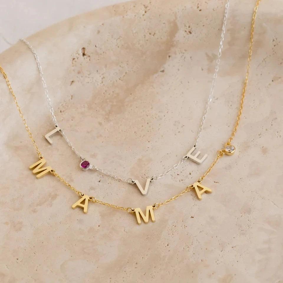 Symmetric Custom Name &amp; Birthstone Necklace (14k Gold-Plated) - Jewelled Me