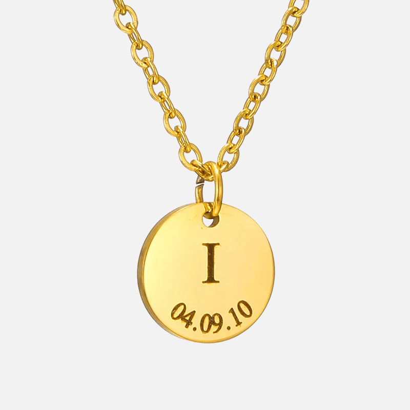 Custom Letter &amp; Date Coin Pendant (18k Gold-Plated) - Jewelled Me
