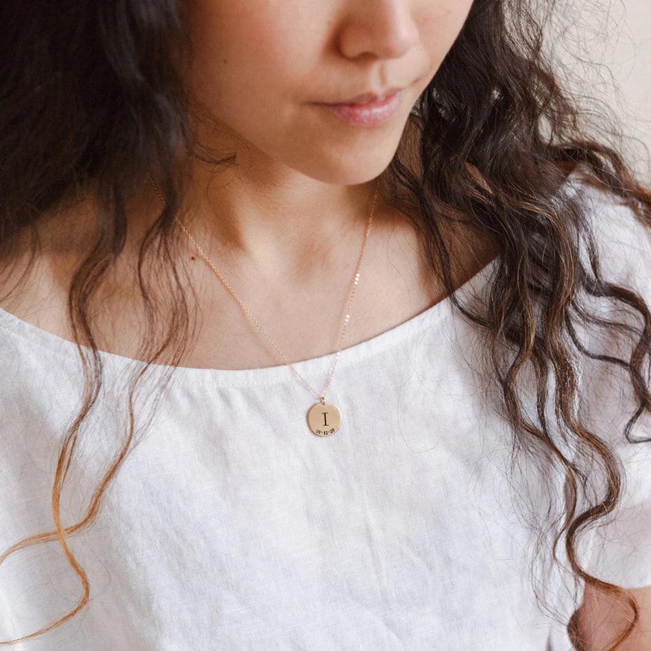 Custom Letter &amp; Date Coin Pendant (18k Gold-Plated) - Jewelled Me