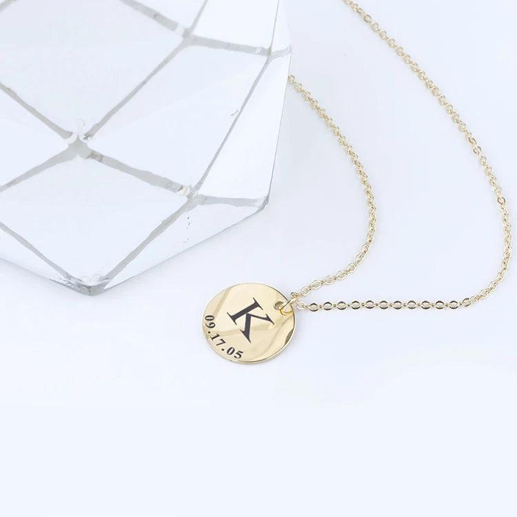 Custom Letter &amp; Date Coin Pendant (18k Gold-Plated) - Jewelled Me
