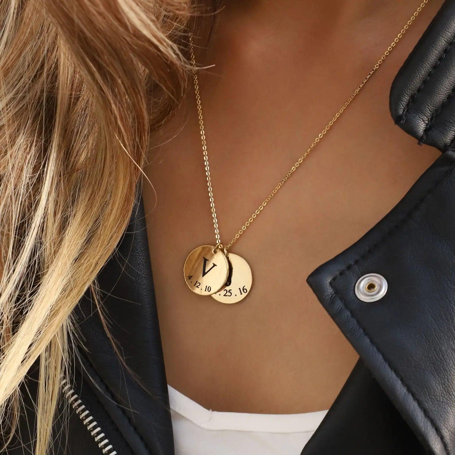 Custom Letter &amp; Date Coin Pendant (18k Gold-Plated) - Jewelled Me