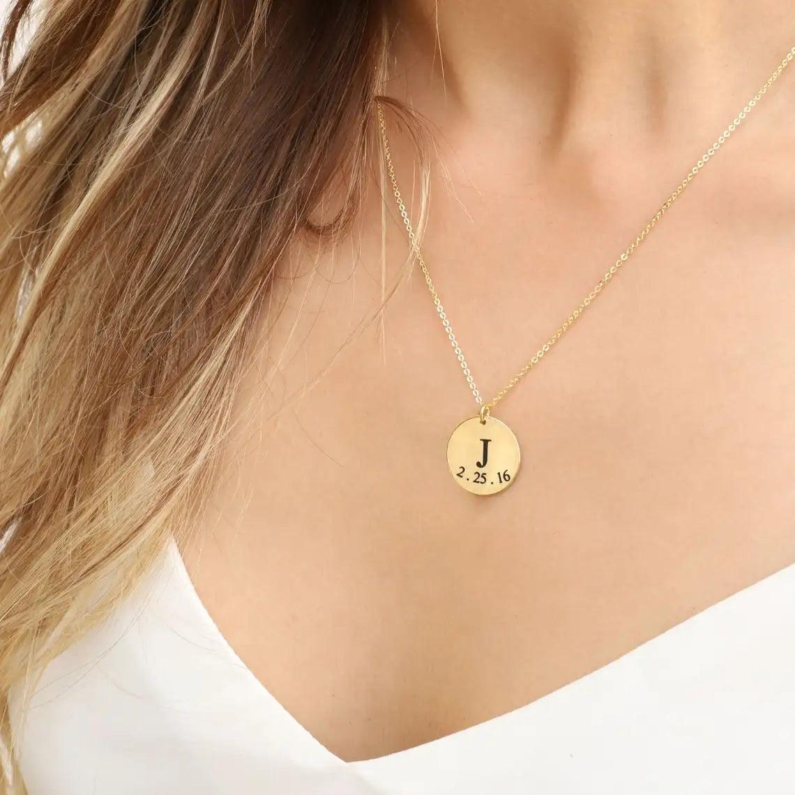 Custom Letter &amp; Date Coin Pendant (18k Gold-Plated) - Jewelled Me