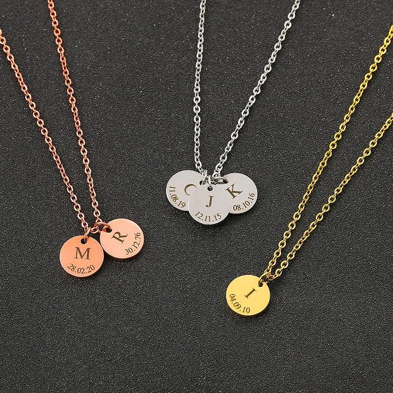 Custom Letter &amp; Date Coin Pendant (18k Gold-Plated) - Jewelled Me