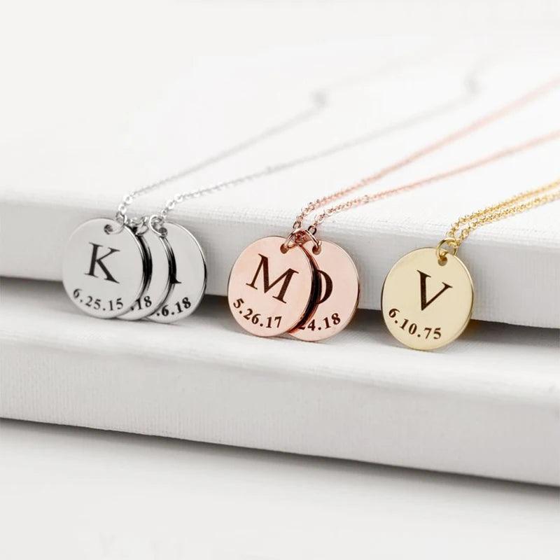 Custom Letter &amp; Date Coin Pendant (18k Gold-Plated) - Jewelled Me