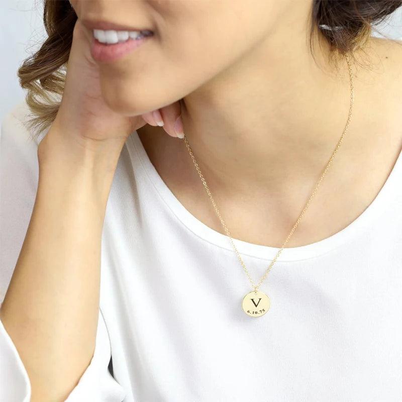 Custom Letter &amp; Date Coin Pendant (18k Gold-Plated) - Jewelled Me