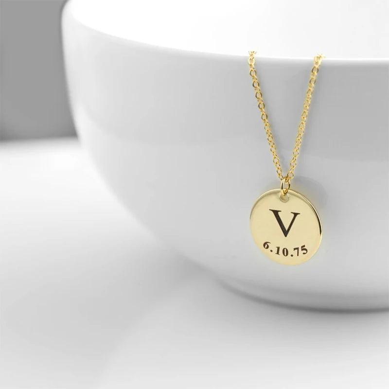 Custom Letter &amp; Date Coin Pendant (18k Gold-Plated) - Jewelled Me