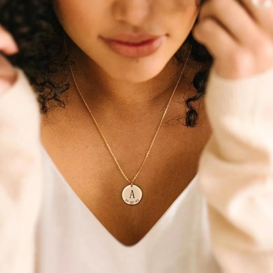 Custom Letter &amp; Date Coin Pendant (18k Gold-Plated) - Jewelled Me