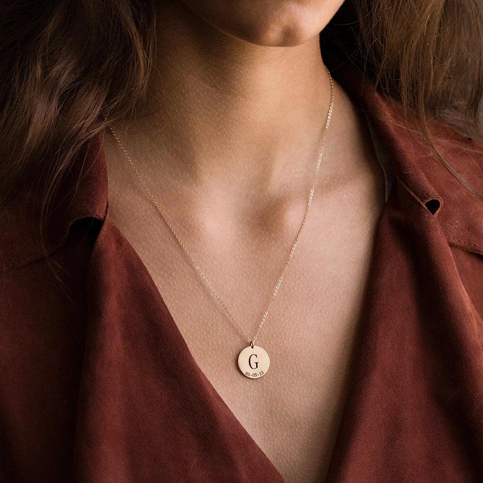Custom Letter &amp; Date Coin Pendant (18k Gold-Plated) - Jewelled Me