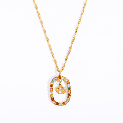 Oval Gemstone Encrusted Zodiac Necklace