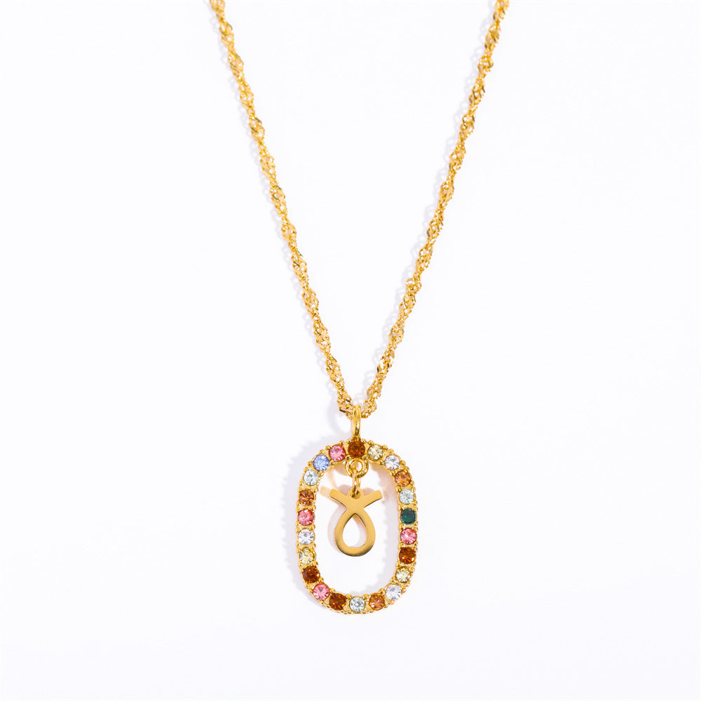 Oval Gemstone Encrusted Zodiac Necklace