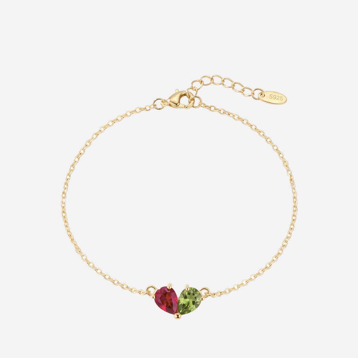 Coeur Toi &amp; Moi Birthstone Bracelet - Gold - Ruby &amp; Peridot