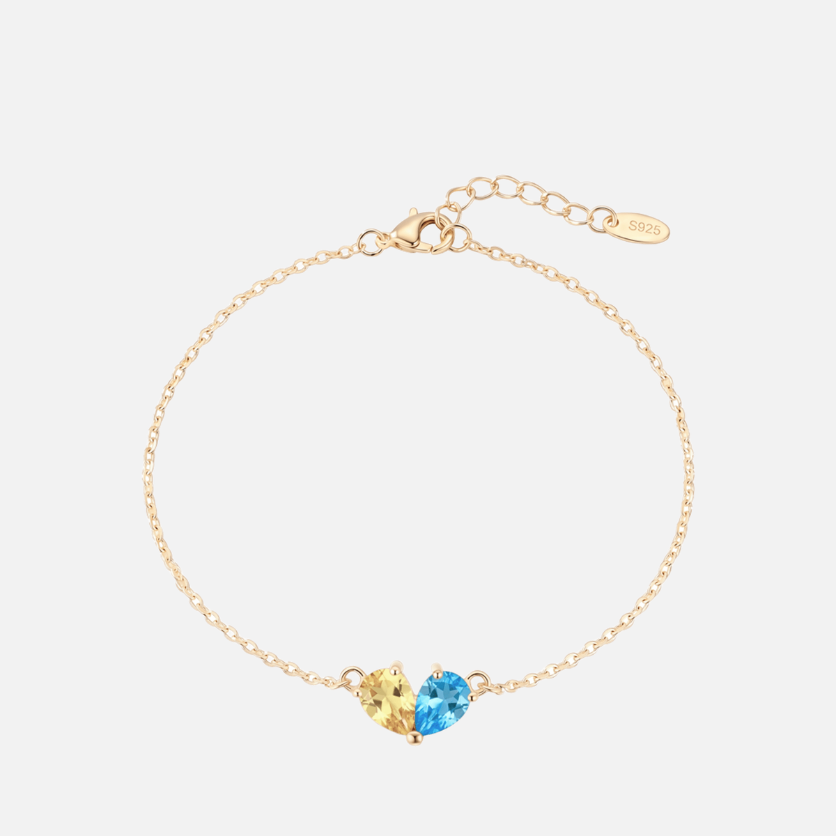 Coeur Toi &amp; Moi Birthstone Bracelet - Gold - Citrine &amp; Blue Topaz