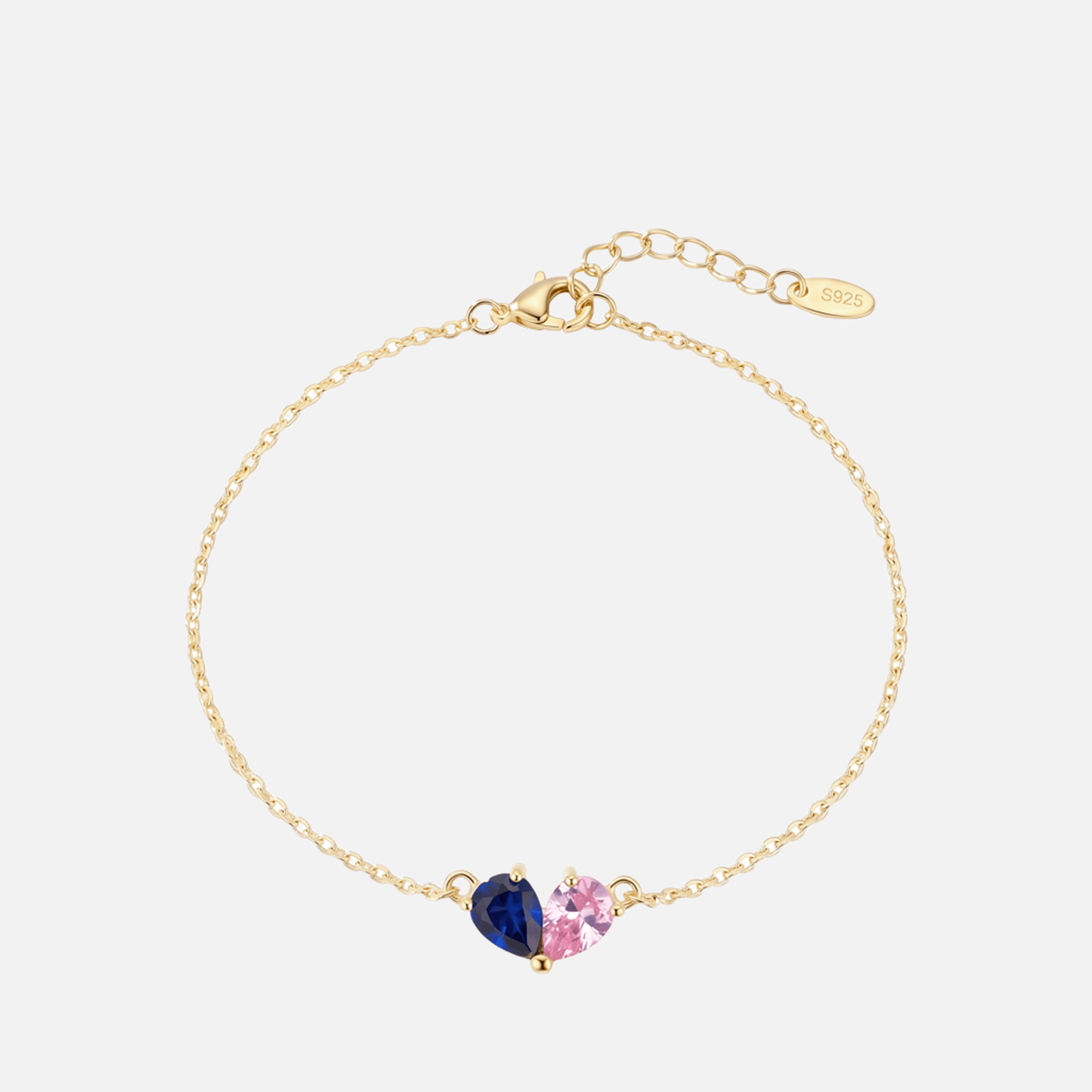 Coeur Toi &amp; Moi Birthstone Bracelet - Gold - Sapphire &amp; Pink Tourmaline