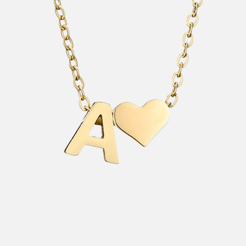 Dainty Heart &amp; Initial Necklace (14k Gold-Plated) - Jewelled Me