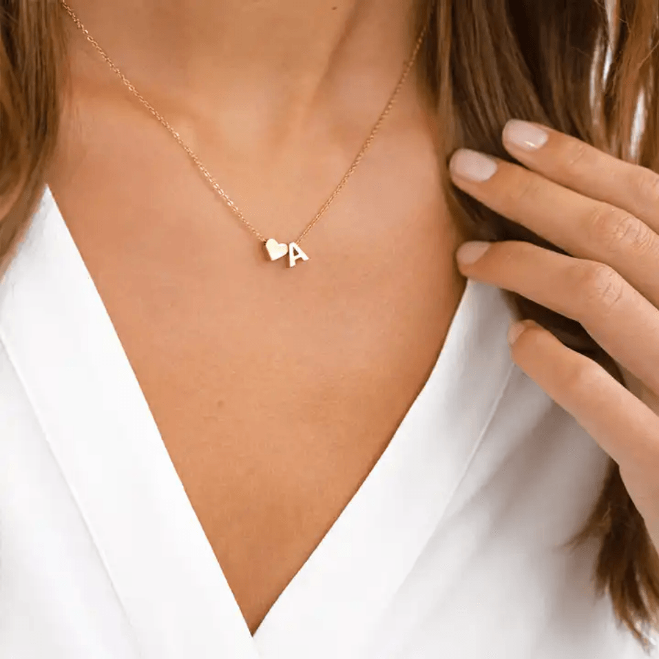 Dainty Heart &amp; Initial Necklace (14k Gold-Plated) - Jewelled Me