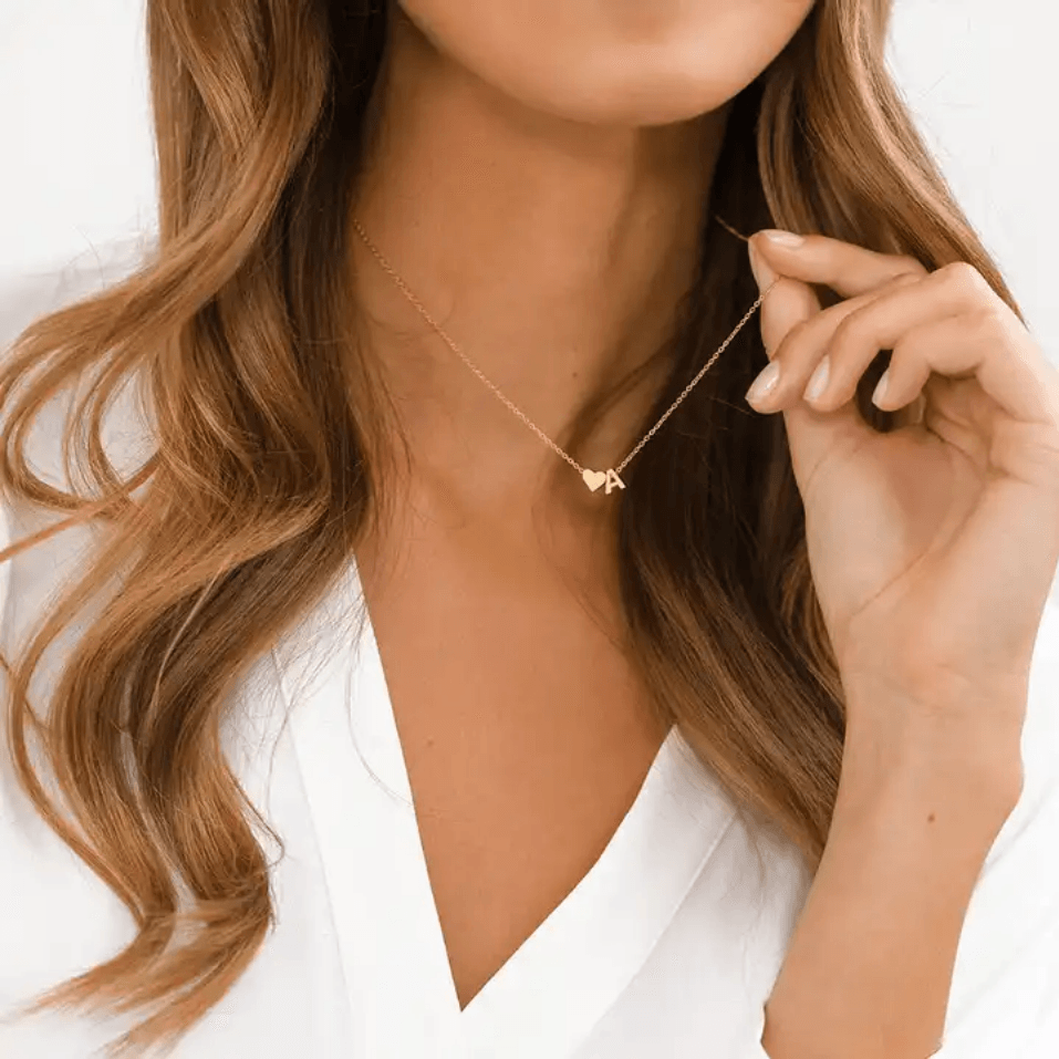 Dainty Heart &amp; Initial Necklace (14k Gold-Plated) - Jewelled Me