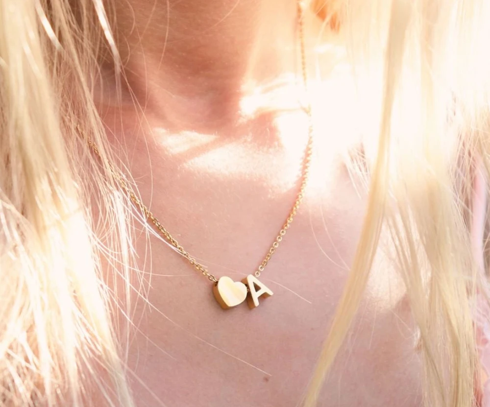 Dainty Heart &amp; Initial Necklace (14k Gold-Plated)