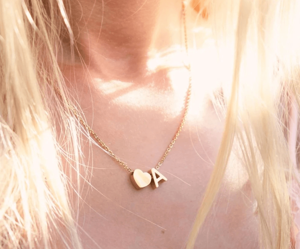 Dainty Heart &amp; Initial Necklace (14k Gold-Plated) - Jewelled Me