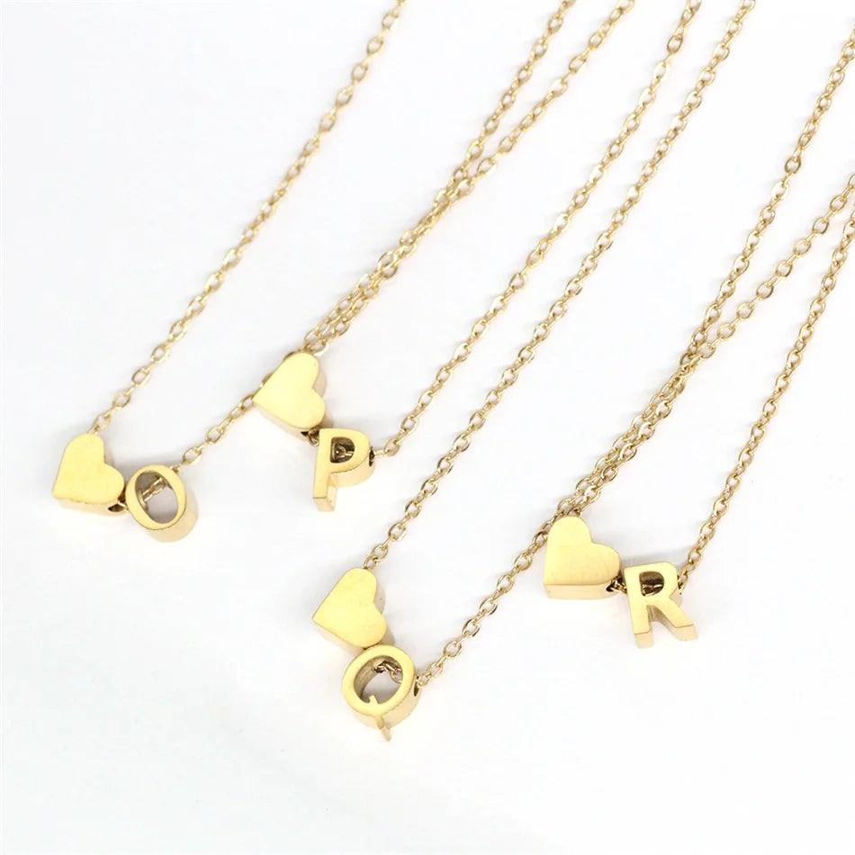 Dainty Heart &amp; Initial Necklace (14k Gold-Plated) - Jewelled Me