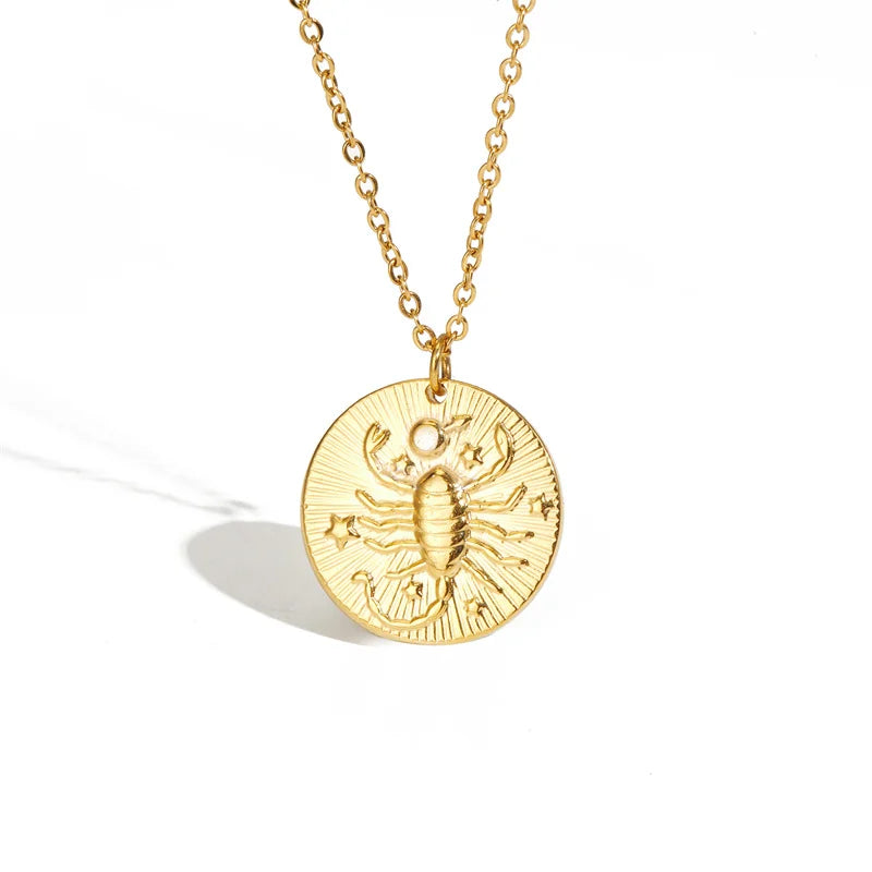 Embossed Sun Sign Zodiac Necklace