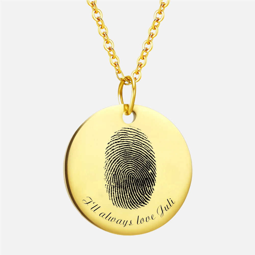 Print Fingerprint &amp; Inscribed Name Pendant (with Photo) - Jewelled Me