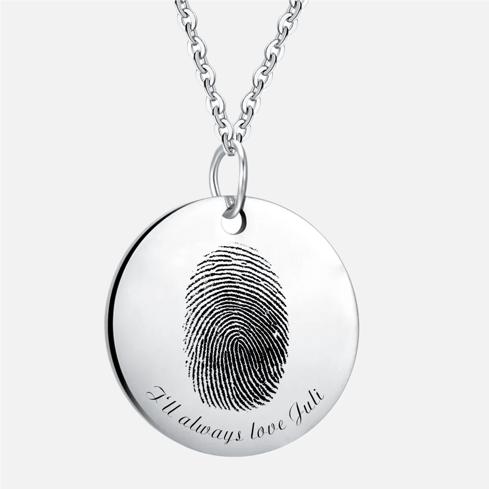 Print Fingerprint &amp; Inscribed Name Pendant (with Photo) - Jewelled Me